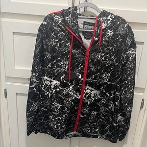 Stylish Black and White mens Jacket with Red Accents